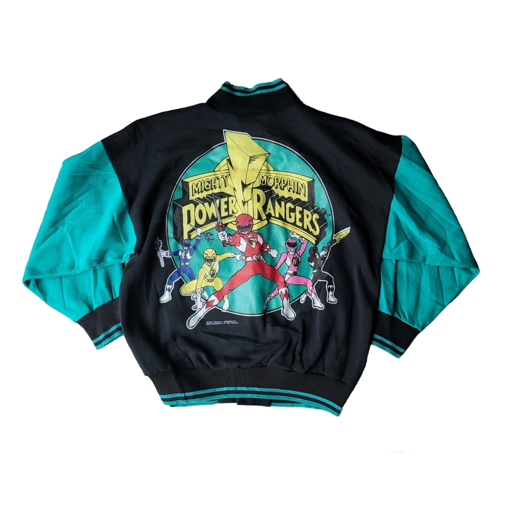 Vintage Mighty Morphin Power Rangers Letterman Sweater Jacket Snap Front 90s NEW